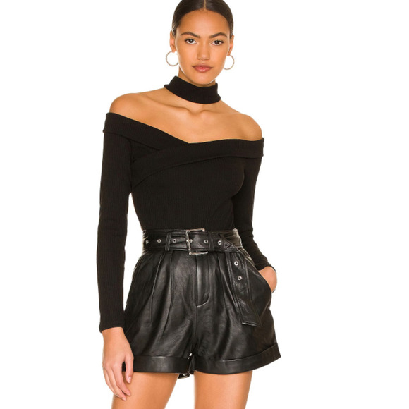 ASTR THE LABEL Black Ribbed Tribeca Off the Shoulder Bodysuit- Size Small- NWT - Picture 1 of 15
